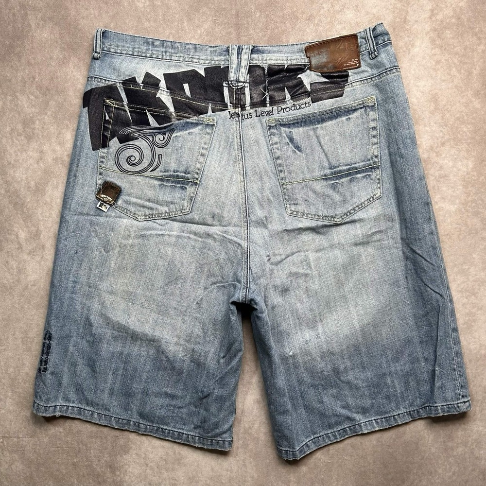 VTG Akademiks Men's Size 40 Jean Shorts Blue Y2K Skater Denim Hip Hop Baggy FLAW